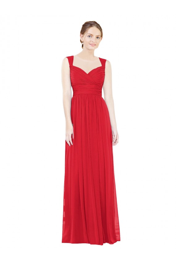 Rot A-Linien Chiffon Lange Brautjungfernkleider Ausverkauf