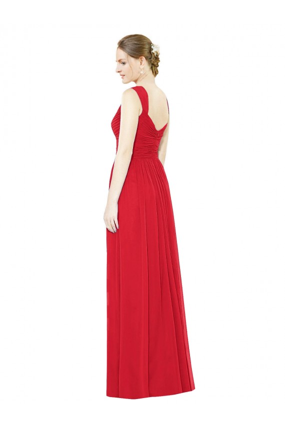 Rot A-Linien Chiffon Lange Brautjungfernkleider Ausverkauf