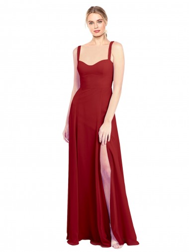 Rot A-Linien Chiffon Lange Brautjungfernkleider Ausverkauf