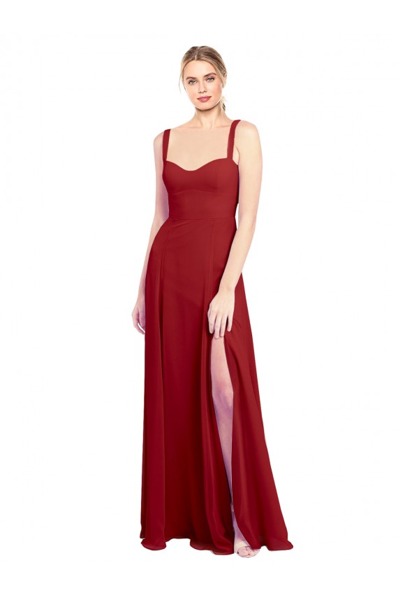 Rot A-Linien Chiffon Lange Brautjungfernkleider Ausverkauf