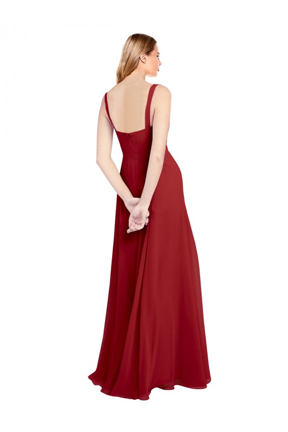 Rot A-Linien Chiffon Lange Brautjungfernkleider Ausverkauf