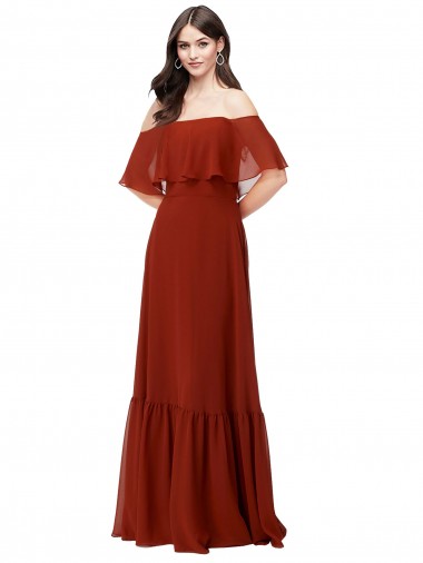Rot A-Linien Off-Schulter Chiffon Lange Brautjungfernkleider Ausverkauf