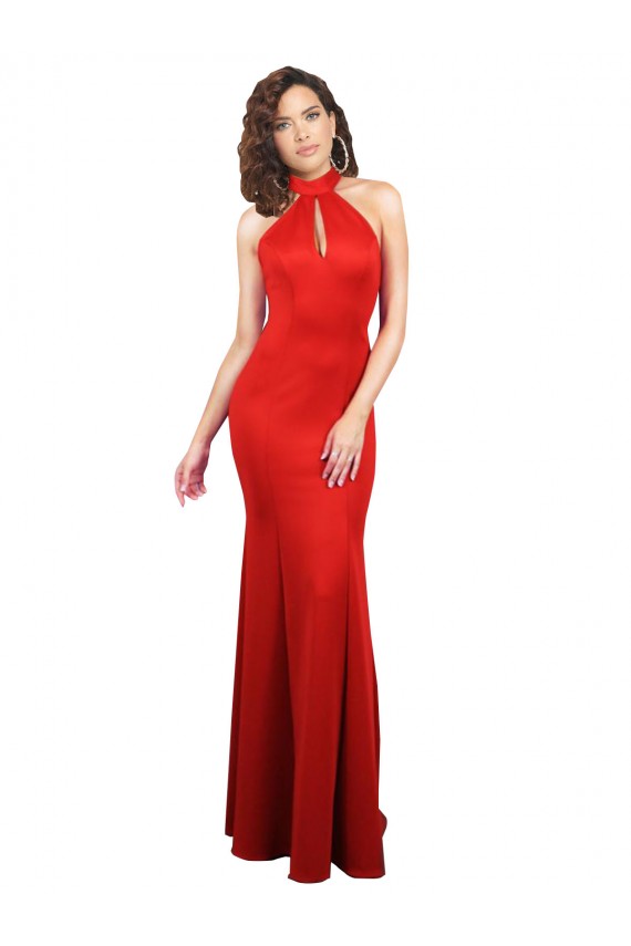 Rot Meerjungfrau Neckholder Stretch-Satin Lange Formale Brautjungfernkleider / Abendkleider / Abiballkleider Ausverkauf
