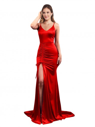 Rot Meerjungfrau Stretch-Satin Lange Formale Brautjungfernkleider / Abendkleider / Abiballkleider Ausverkauf