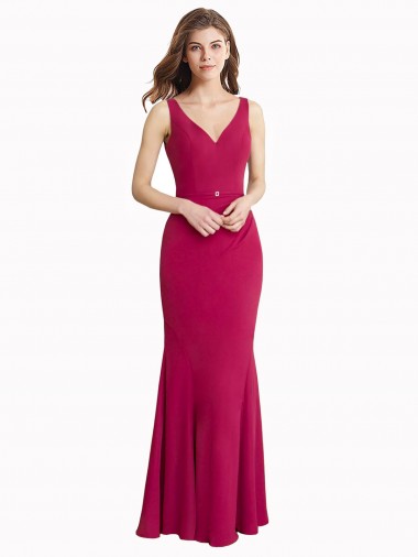 Rot Meerjungfrau V-Ausschnitt Chiffon Lange Brautjungfernkleider / Abiballkleider Ausverkauf