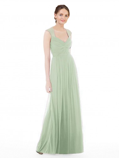 Salbeigrün A-Linien Chiffon Lange Brautjungfernkleider Ausverkauf