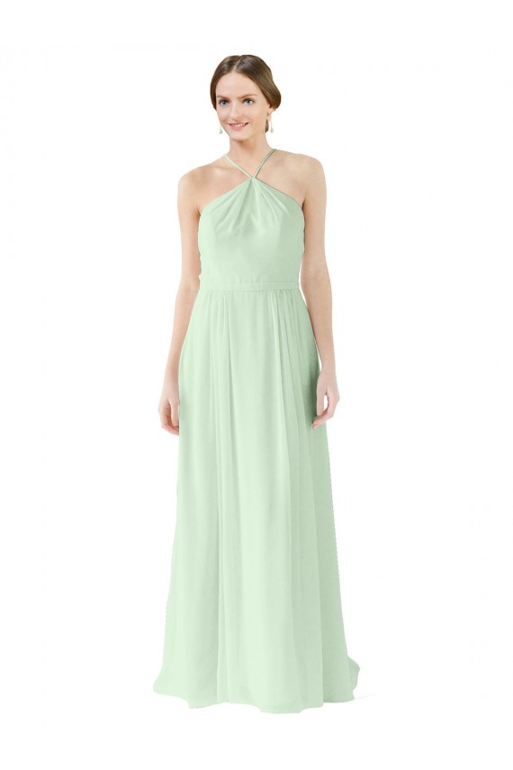 Salbeigrün A-Linien Neckholder Chiffon Lange Brautjungfernkleider Ausverkauf
