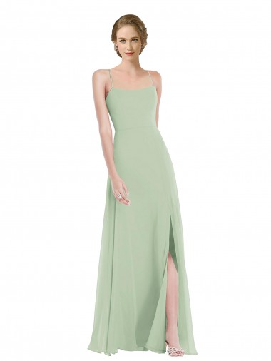 Salbeigrün A-Linien Scoop Chiffon Lange Brautjungfernkleider Ausverkauf