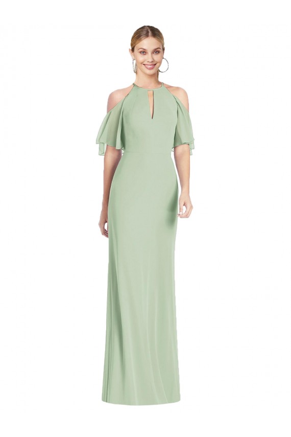 Salbeigrün Meerjungfrau Neckholder Chiffon Lange Brautjungfernkleider Ausverkauf