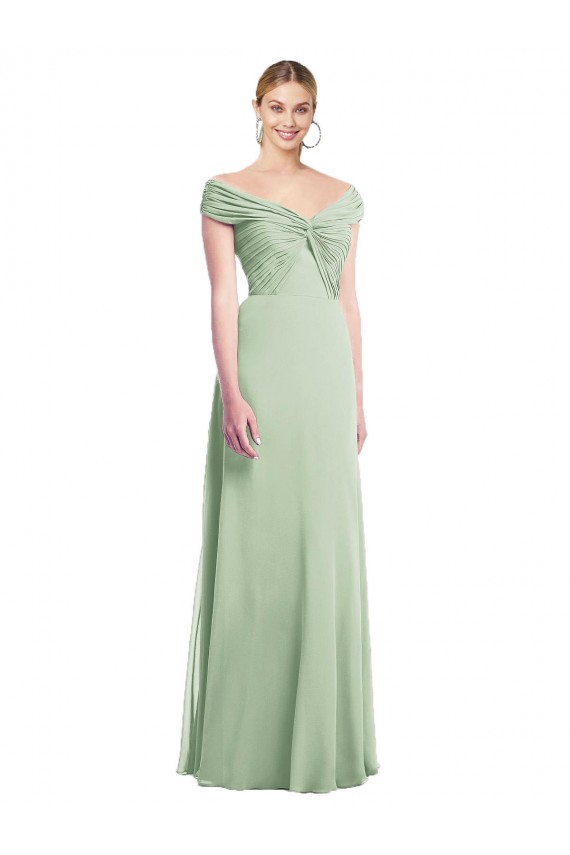 Salbeigrün Trompete Off-Schulter Chiffon Lange Brautjungfernkleider Ausverkauf