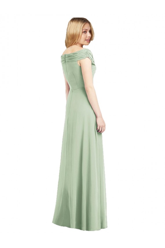 Salbeigrün Trompete Off-Schulter Chiffon Lange Brautjungfernkleider Ausverkauf