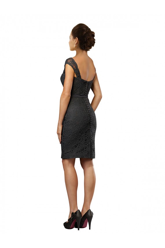 Schiefergrau A-Linien Off-Schulter Knielang Chiffon Spitze Kurze Brautjungfernkleider / Cocktailkleider Ausverkauf