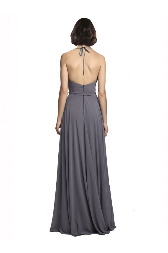 Schiefergrau A-Linien Spaghetti-Träger Neckholder Chiffon Lange Brautjungfernkleider Ausverkauf