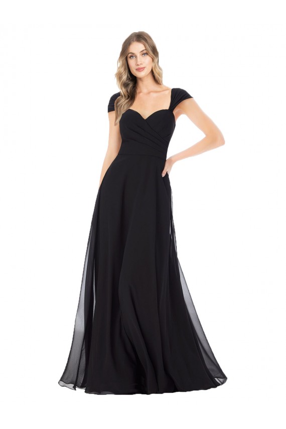 Schwarz A-Linien Chiffon Lange Brautjungfernkleider Ausverkauf