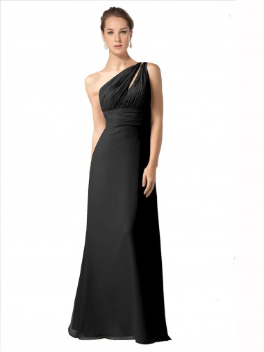 Schwarz A-Linien Eine-Schulter Chiffon Lange Brautjungfernkleider Ausverkauf