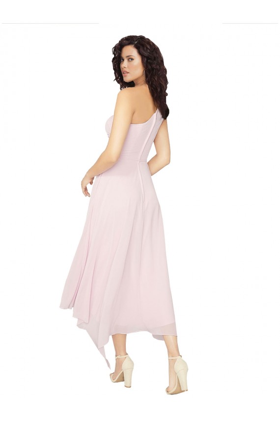 Schwarz A-Linien Eine-Schulter Trägerlos Midi Chiffon Kurze Brautjungfernkleider / Cocktailkleider / Heimkehr Kleider Ausverkauf