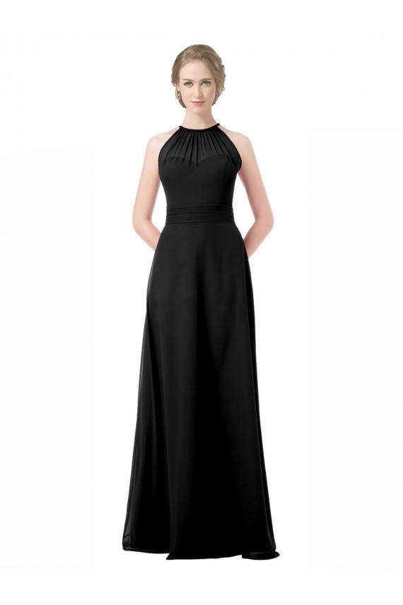 Schwarz A-Linien Neckholder Chiffon Lange Brautjungfernkleider Ausverkauf