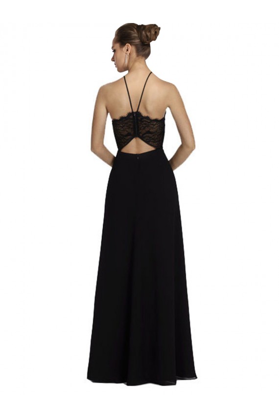 Schwarz A-Linien Neckholder Chiffon Spitze Lange Brautjungfernkleider Ausverkauf