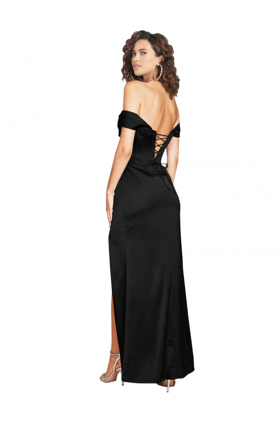 Schwarz A-Linien Seidiger Satin Lange Formale Brautjungfernkleider / Abendkleider / Abiballkleider Ausverkauf
