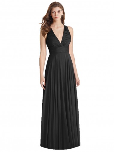 Schwarz A-Linien V-Ausschnitt Chiffon Lange Brautjungfernkleider Ausverkauf