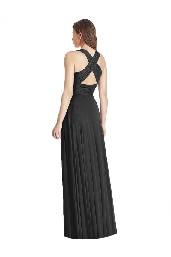 Schwarz A-Linien V-Ausschnitt Chiffon Lange Brautjungfernkleider Ausverkauf