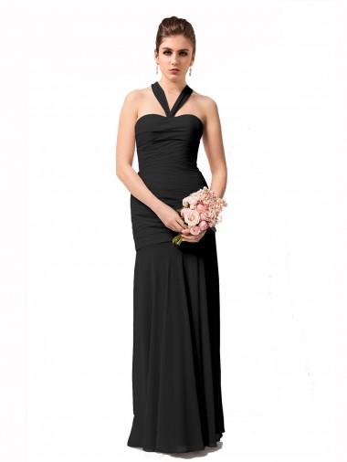 Schwarz Meerjungfrau Neckholder Chiffon Lange Brautjungfernkleider Ausverkauf