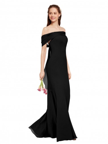 Schwarz Meerjungfrau Off-Schulter Chiffon Lange Brautjungfernkleider / Abiballkleider Ausverkauf
