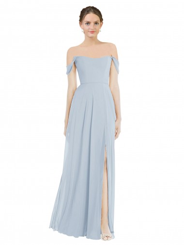 Seeglas A-Linien Off-Schulter Chiffon Lange Brautjungfernkleider Ausverkauf