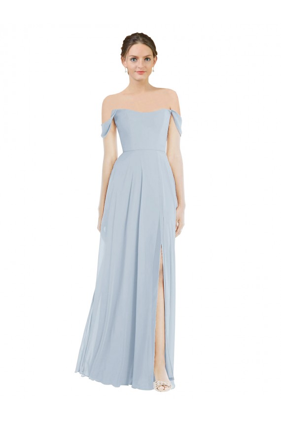 Seeglas A-Linien Off-Schulter Chiffon Lange Brautjungfernkleider Ausverkauf