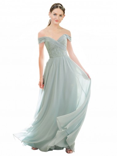 Seeglas A-Linien Off-Schulter Chiffon Spitze Lange Brautjungfernkleider Ausverkauf