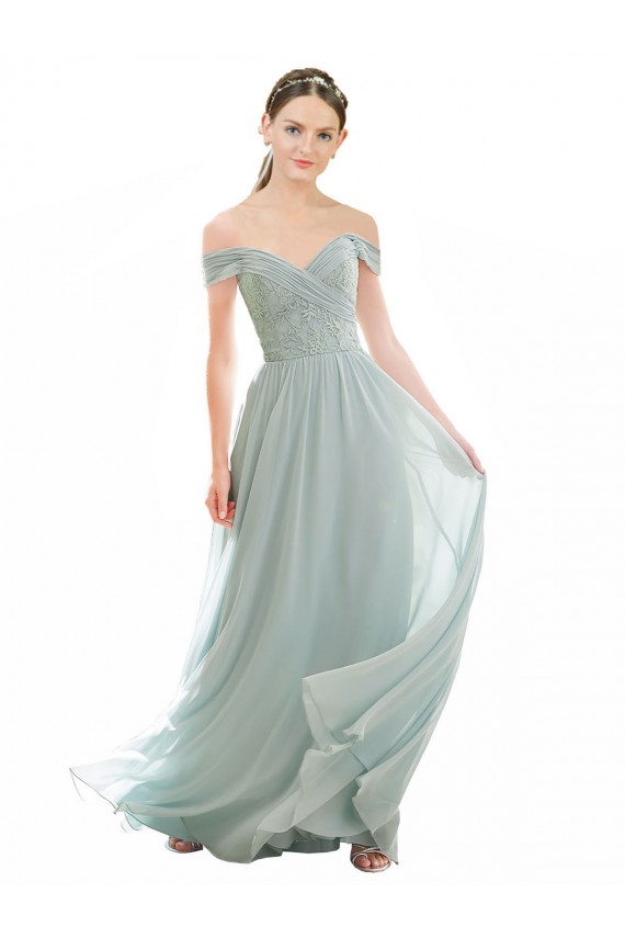 Seeglas A-Linien Off-Schulter Chiffon Spitze Lange Brautjungfernkleider Ausverkauf
