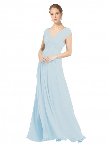 Seeglas A-Linien V-Ausschnitt Chiffon Lange Brautjungfernkleider Ausverkauf