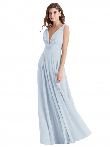 Seeglas A-Linien V-Ausschnitt Chiffon Lange Brautjungfernkleider Ausverkauf