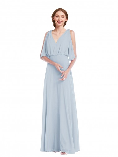Seeglas A-Linien V-Ausschnitt Chiffon Lange Brautjungfernkleider Ausverkauf