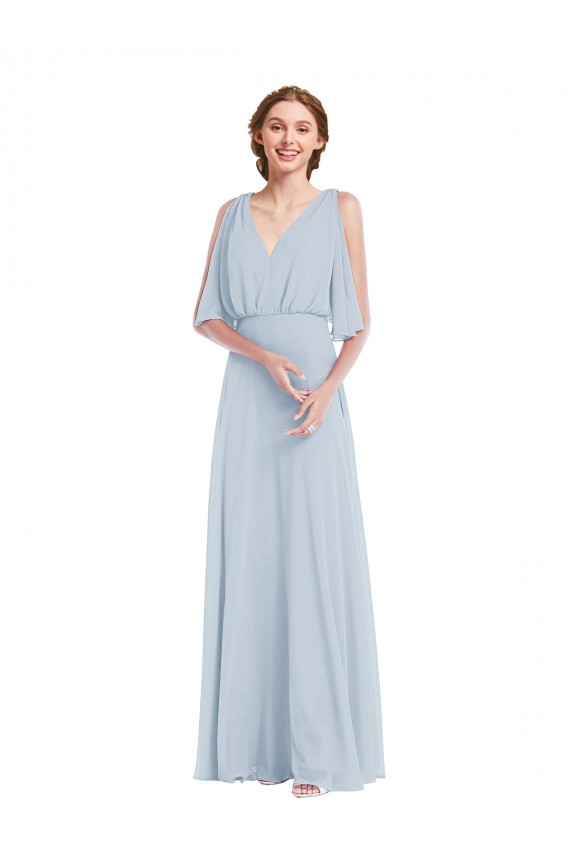 Seeglas A-Linien V-Ausschnitt Chiffon Lange Brautjungfernkleider Ausverkauf