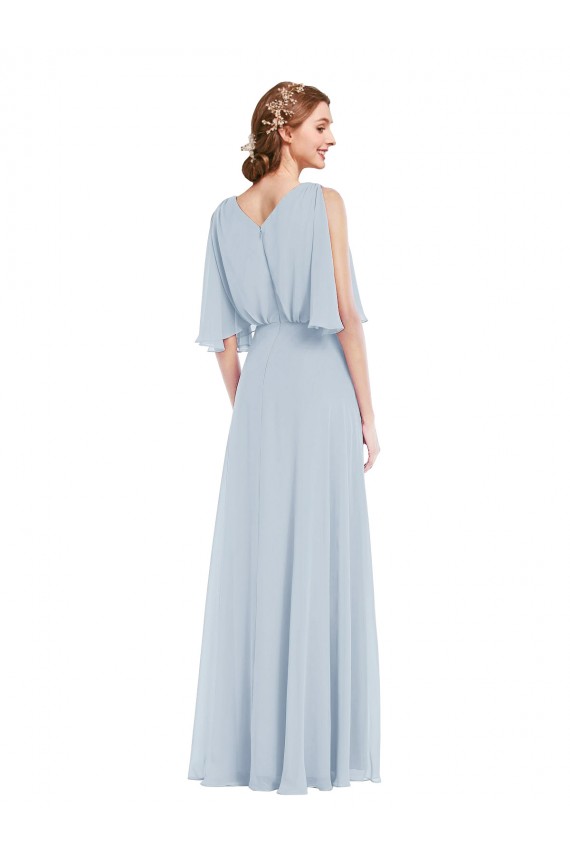 Seeglas A-Linien V-Ausschnitt Chiffon Lange Brautjungfernkleider Ausverkauf