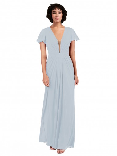 Seeglas A-Linien V-Ausschnitt Chiffon Lange Brautjungfernkleider Ausverkauf