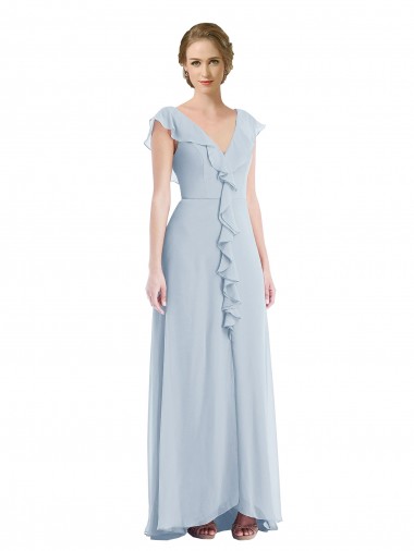Seeglas A-Linien V-Ausschnitt Chiffon Lange Brautjungfernkleider Ausverkauf