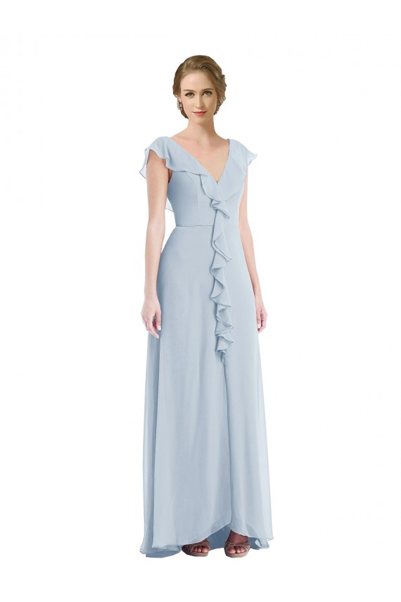 Seeglas A-Linien V-Ausschnitt Chiffon Lange Brautjungfernkleider Ausverkauf