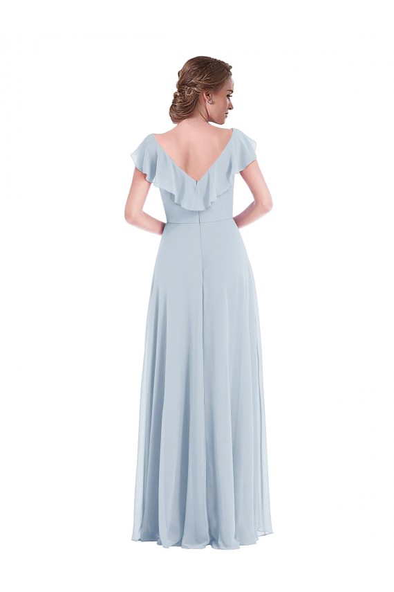 Seeglas A-Linien V-Ausschnitt Chiffon Lange Brautjungfernkleider Ausverkauf