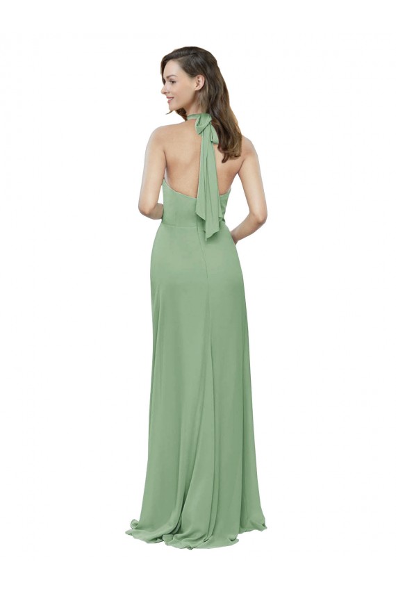 Seegras A-Linien Neckholder Stehkragen Ausschnitt Chiffon Lange Brautjungfernkleider Ausverkauf