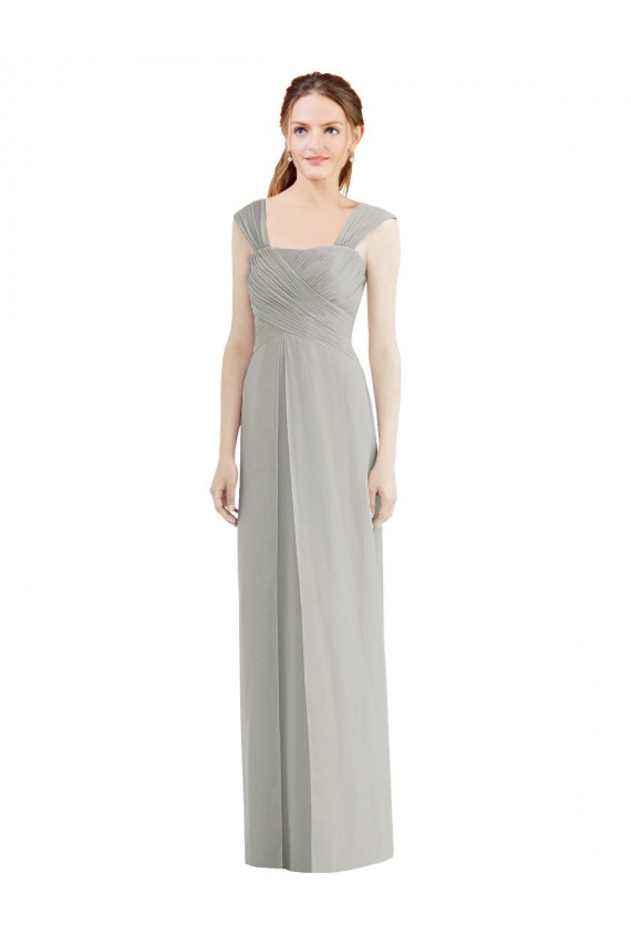 Silber A-Linien Chiffon Lange Brautjungfernkleider Ausverkauf