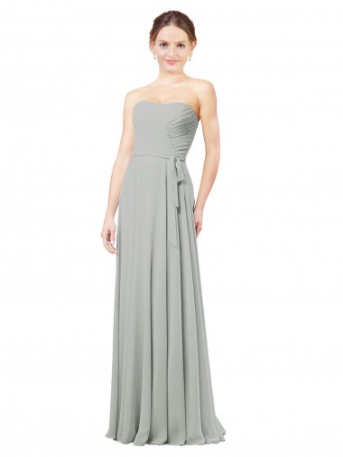 Silber A-Linien Chiffon Lange Brautjungfernkleider Ausverkauf