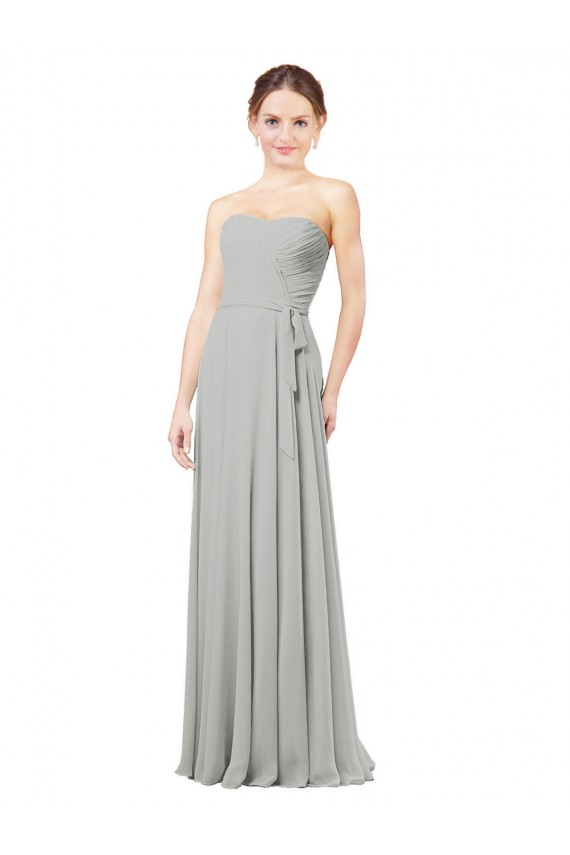 Silber A-Linien Chiffon Lange Brautjungfernkleider Ausverkauf