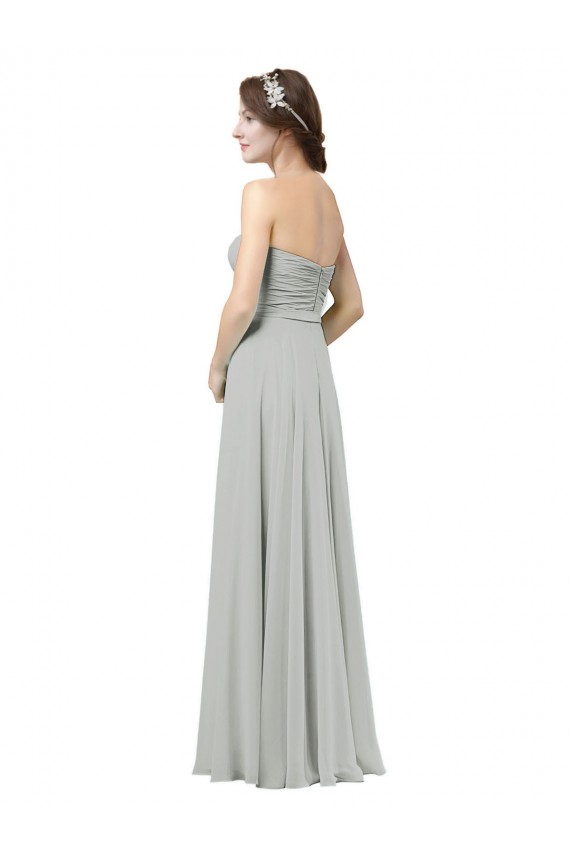 Silber A-Linien Chiffon Lange Brautjungfernkleider Ausverkauf