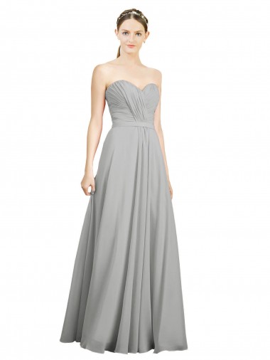 Silber A-Linien Chiffon Lange Brautjungfernkleider Ausverkauf