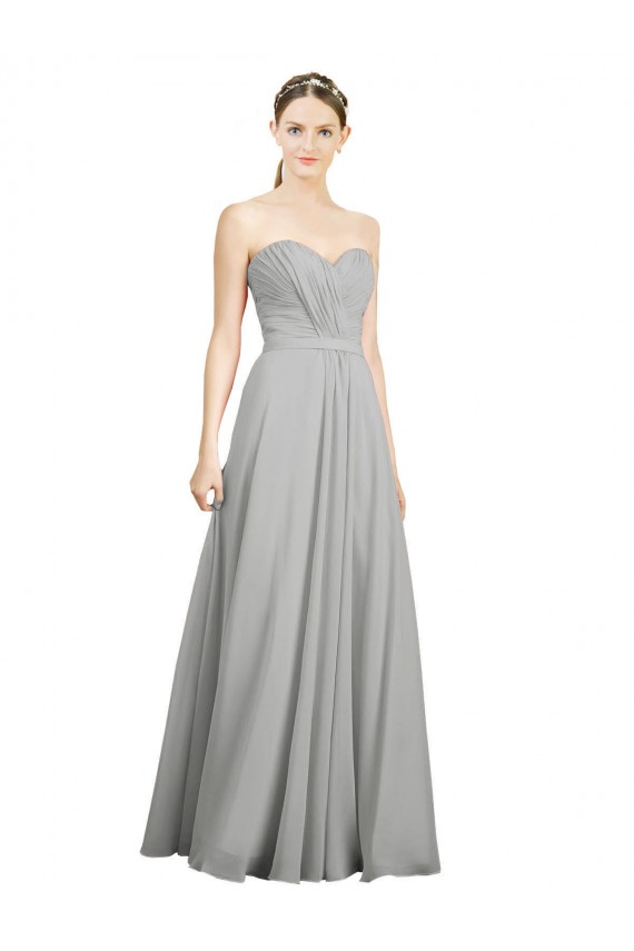 Silber A-Linien Chiffon Lange Brautjungfernkleider Ausverkauf