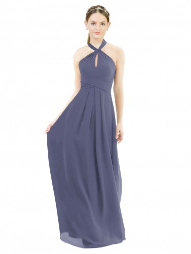 Silberner Stein A-Linien Neckholder Chiffon Lange Brautjungfernkleider Ausverkauf