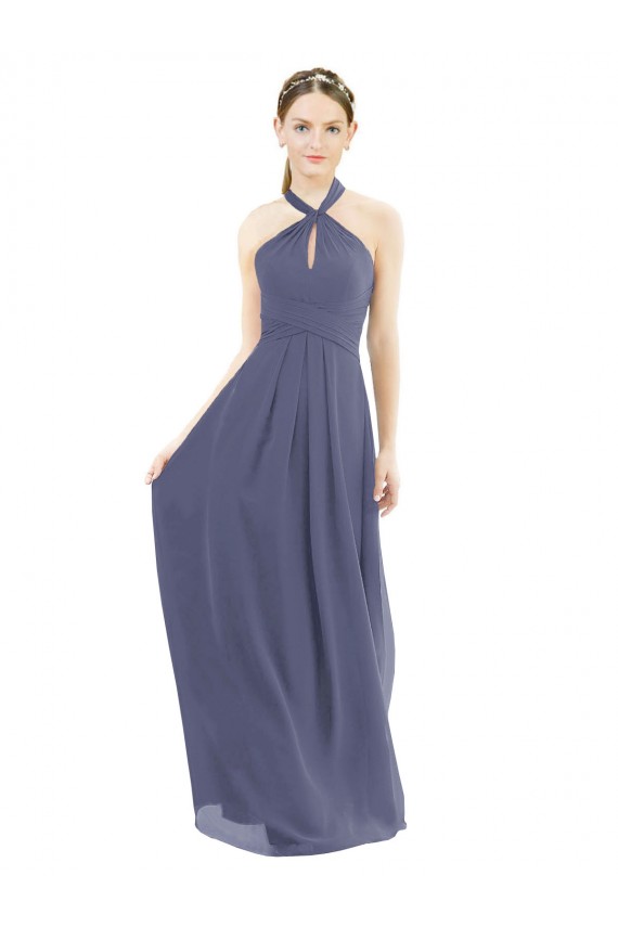 Silberner Stein A-Linien Neckholder Chiffon Lange Brautjungfernkleider Ausverkauf