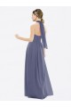 Silberner Stein A-Linien Neckholder Chiffon Lange Brautjungfernkleider Ausverkauf